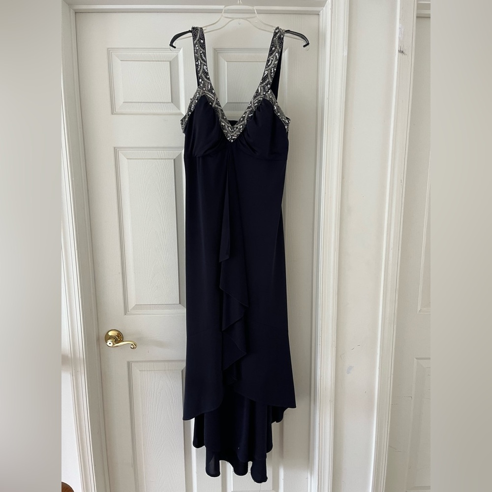 Elegant navy Dress with Silver Accents